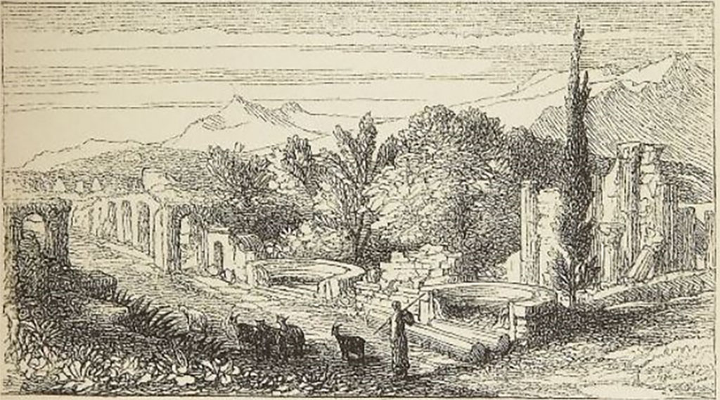 HGW01-4a Pompeii. Woodcut by Samuel Palmer, looking along the tombs towards the Herculaneum Gate
See Dickens C., 1846. Pictures from Italy. Whitefriars, London: Bradbury and Evans.
