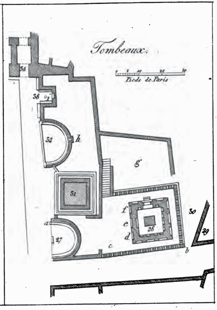 HGW04c Pompeii. 1836 plan showing the grave enclosure as 30. See De Jorio, A., 1836. Guida di Pompei.  Napoli: Fibreno. (Pl. 2).