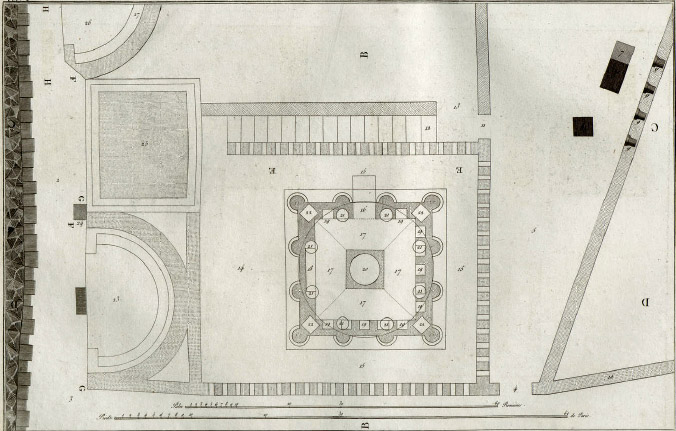 HGW04c Pompeii. 1804 drawing of the four masks and diverse objects found in the tomb of Mamia. See Piranesi, F, 1804. Antiquites de la Grande Grece: Tome 2. Paris: Piranesi and Le Blanc. (pl. 39).