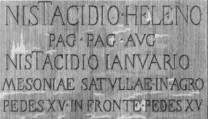 HGW21 Avelii della gente Nistacidia.  
Tomb of Nistacidius Helenus, Nistacidius Ianuarius & Mesonia Satullia
