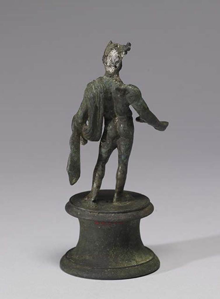 Boscoreale, Villa rustica in fondo DAcunzo. Room 12, lararium. 
Bronze statuette of Mercury, rear view.
Photo courtesy of The Walters Art Museum, Baltimore. Inventory number 54.748.
http://thewalters.org/
Creative Commons Attribution-ShareAlike 3.0 Unported Licence
