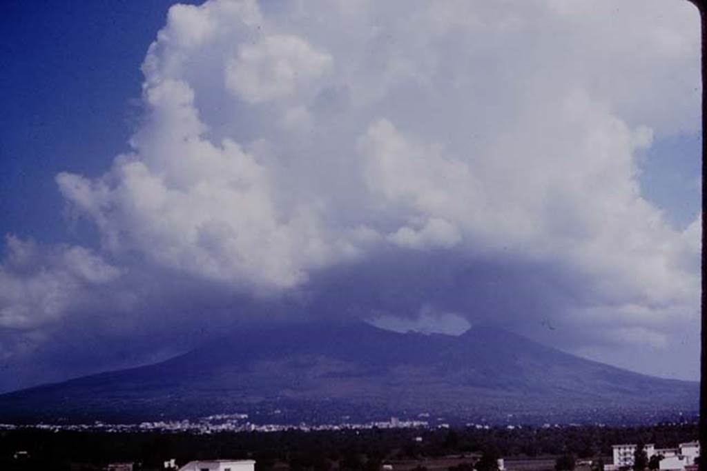 Vesuvius in the clouds. 1964.  Photo by Stanley A. Jashemski.
Source: The Wilhelmina and Stanley A. Jashemski archive in the University of Maryland Library, Special Collections (See collection page) and made available under the Creative Commons Attribution-Non-commercial License v.4. See Licence and use details.
J64f1390
