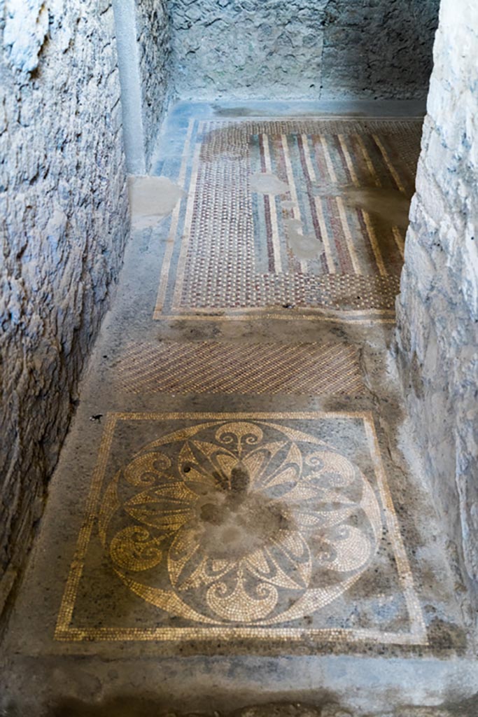 I.6.2 Pompeii. October 2023.
Looking east across mosaic floors towards arched doorway to frigidarium. Photo courtesy of Johannes Eber.