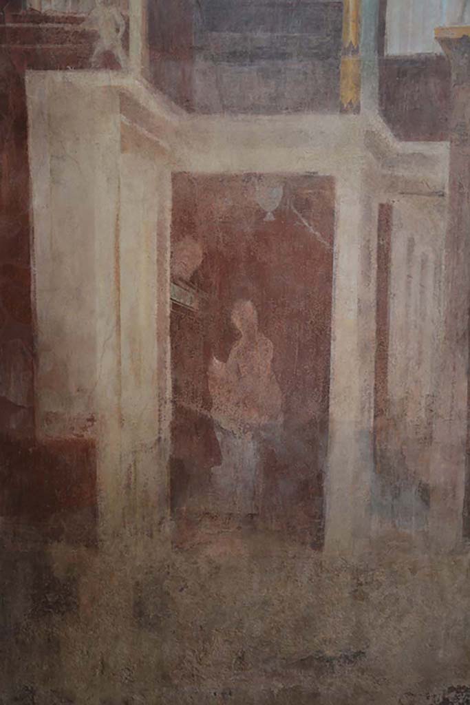 I.6.2 Pompeii. September 2019. 
North wall of frigidarium at west end, panel below painting of two women on a balcony.
Foto Annette Haug, ERC Grant 681269 DCOR.
