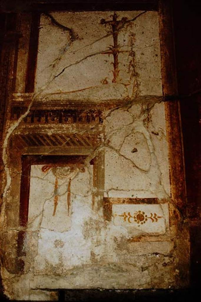 I.6.7 Pompeii. 1959. Room at north end of east side of atrium.
Detail painting with architecture with attributes of Dionysus from vaulted wall directly above door lintel.
Photo by Stanley A. Jashemski.
Source: The Wilhelmina and Stanley A. Jashemski archive in the University of Maryland Library, Special Collections (See collection page) and made available under the Creative Commons Attribution-Non Commercial License v.4. See Licence and use details.
J59f0170