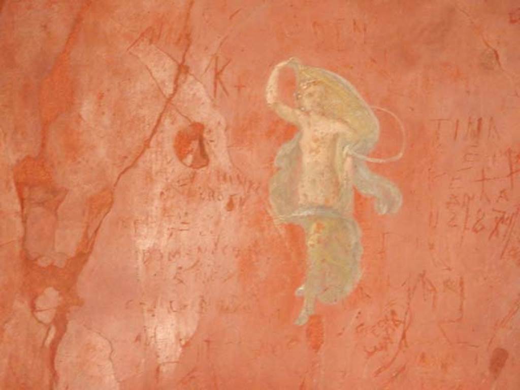 I.6.7 Pompeii. May 2016. Detail of painted flying female figure from central panel. Photo courtesy of Buzz Ferebee.
