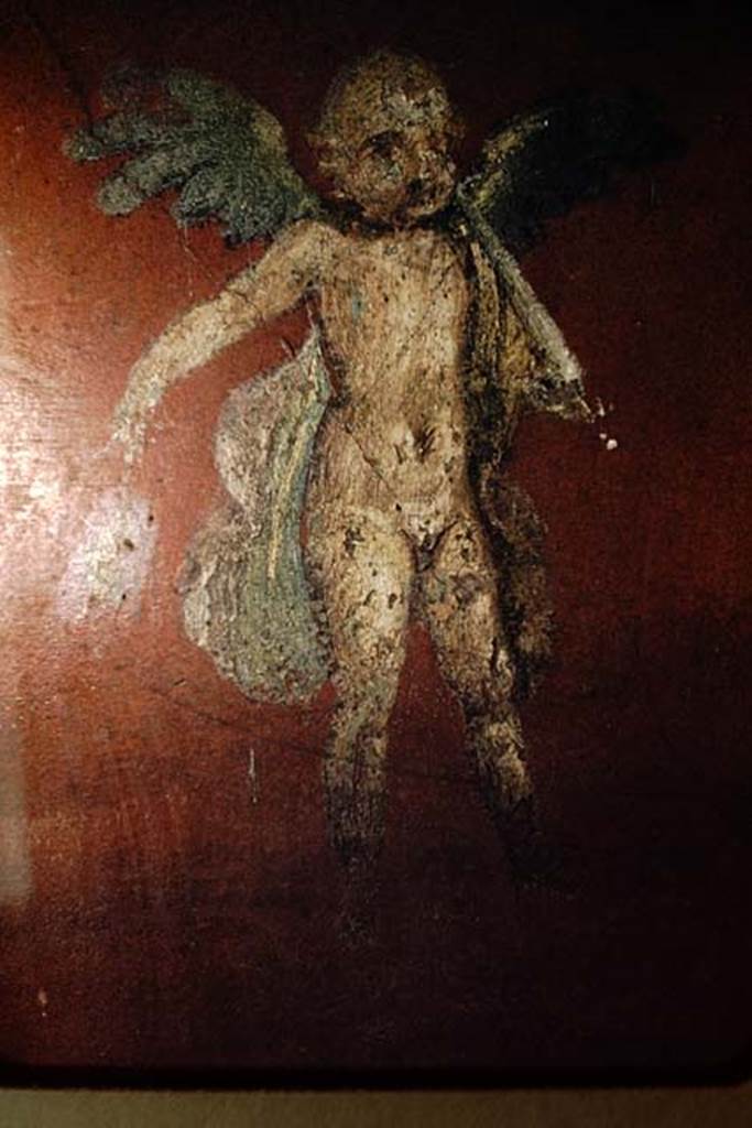 I.6.7 Pompeii. 1959. Painted flying cupid at north end of east wall. Photo by Stanley A. Jashemski.
Source: The Wilhelmina and Stanley A. Jashemski archive in the University of Maryland Library, Special Collections (See collection page) and made available under the Creative Commons Attribution-Non Commercial License v.4. See Licence and use details.
J59f0168