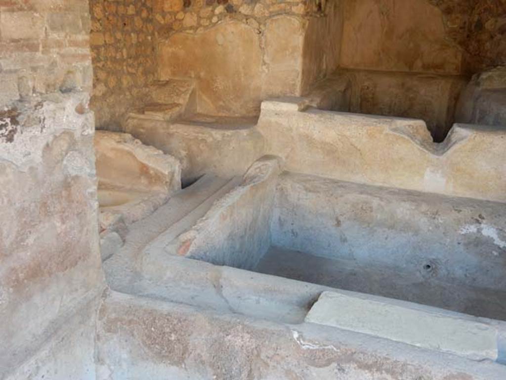 I.6.7 Pompeii. May 2016. Small treading vats on east side of middle vat. Photo courtesy of Buzz Ferebee.