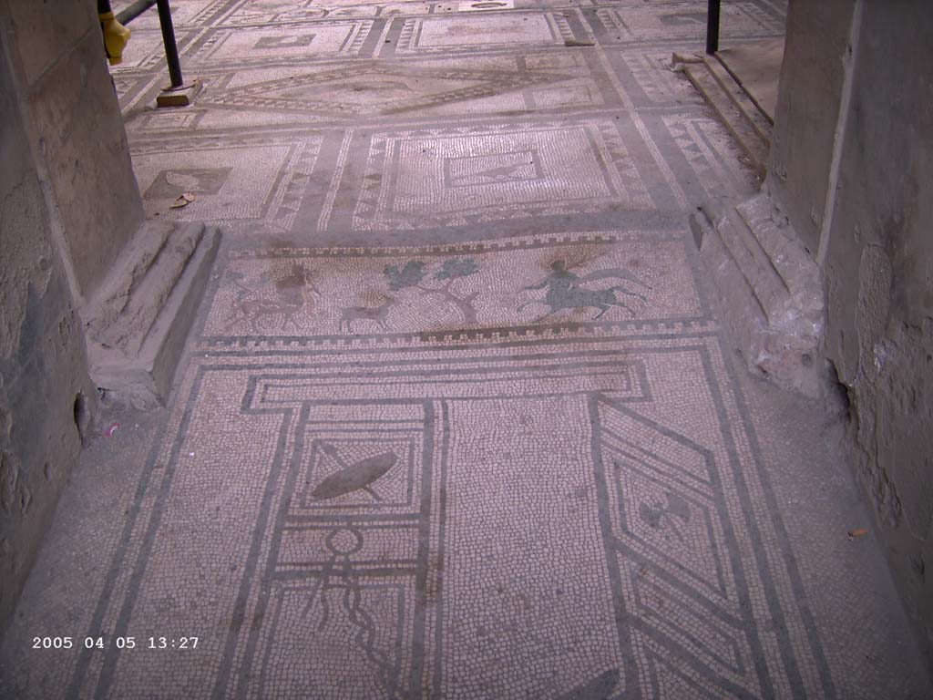 I.7.1 Pompeii. April 2005.
Detail of mosaic flooring at south end of entrance corridor/fauces and atrium. Photo courtesy of Klaus Heese.
