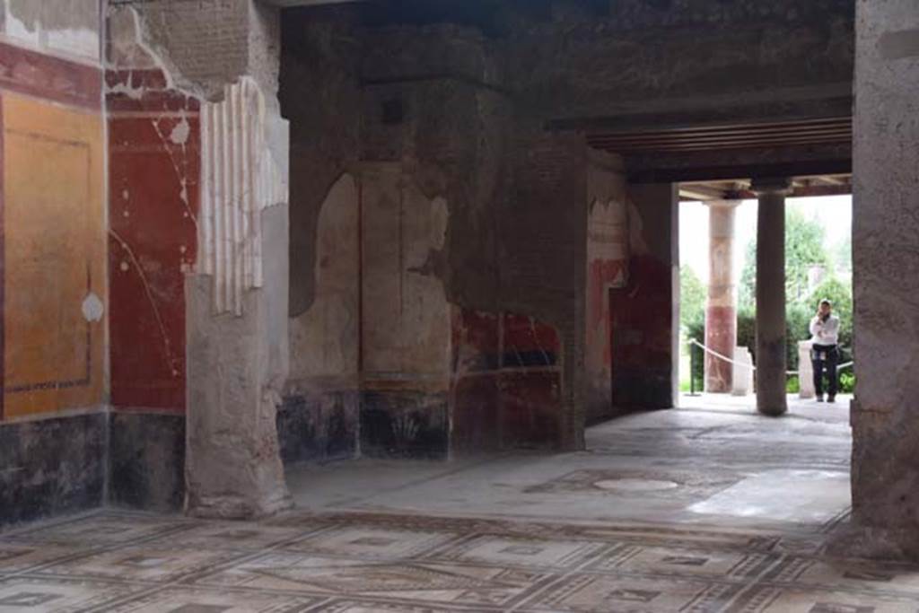 I.7.1 Pompeii. November 2014. Looking across atrium through tablinum towards oecus and peristyle. Photo courtesy of Marie Schulze.
