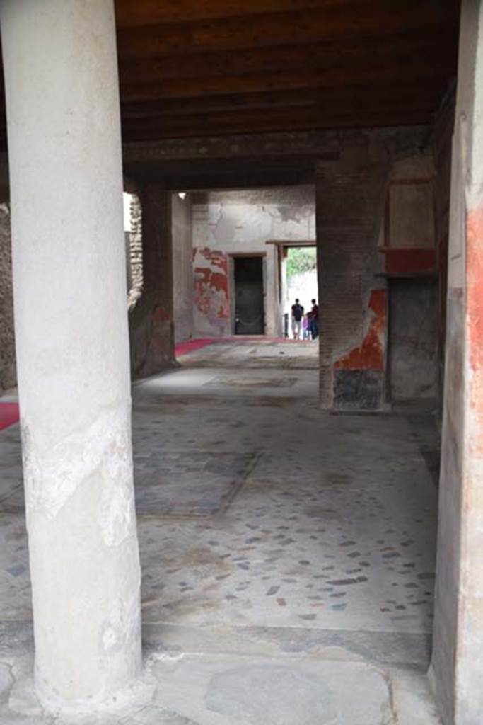 I.7.1 Pompeii. November 2016.
Looking north across oecus, through tablinum to atrium and entrance doorway, from north portico of peristyle.
Photo courtesy of Marie Schulze.