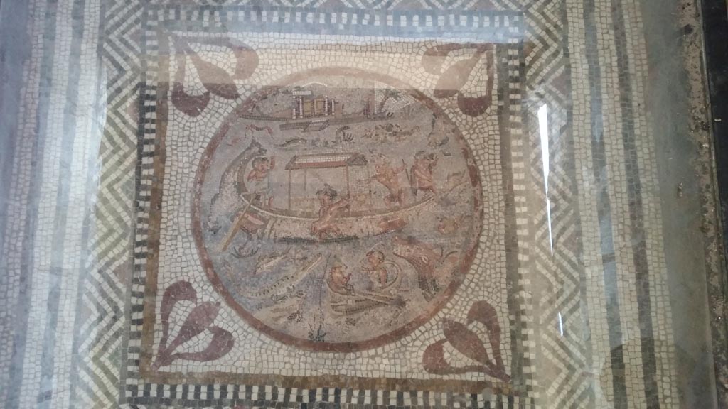 I.7.1 Pompeii. August 2016. Mosaic Nile scene in triclinium on north side of peristyle. Photo courtesy of Maribel Velasco.