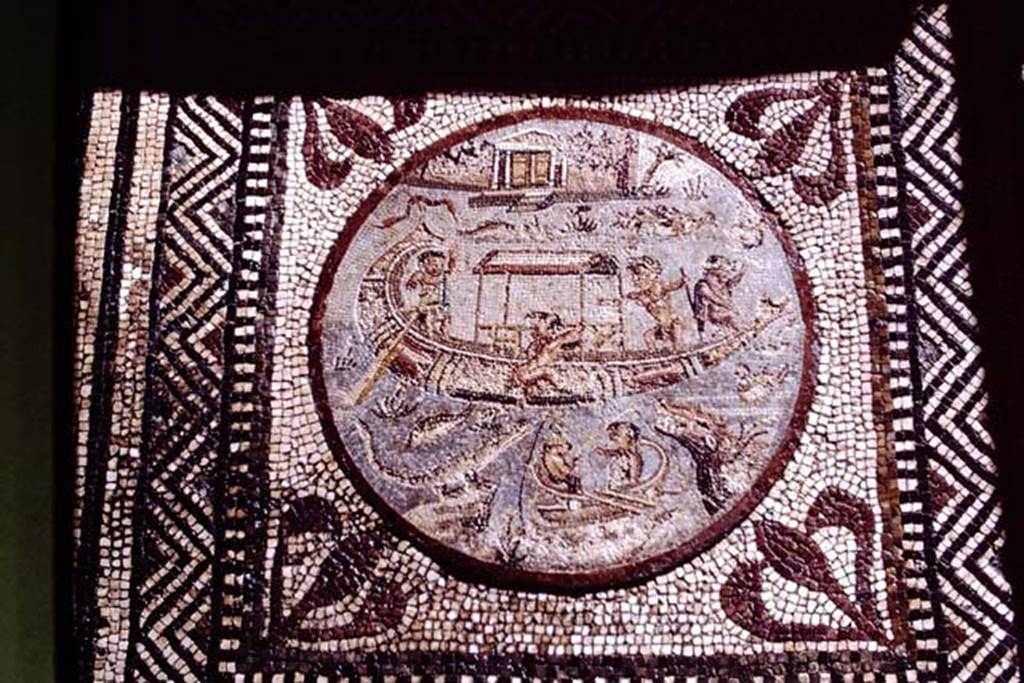 I.7.1 Pompeii. 1968. Triclinium on north side of peristyle, mosaic centrepiece of Nile scene.
Photo by Stanley A. Jashemski.
Source: The Wilhelmina and Stanley A. Jashemski archive in the University of Maryland Library, Special Collections (See collection page) and made available under the Creative Commons Attribution-Non Commercial License v.4. See Licence and use details.
J68f0437