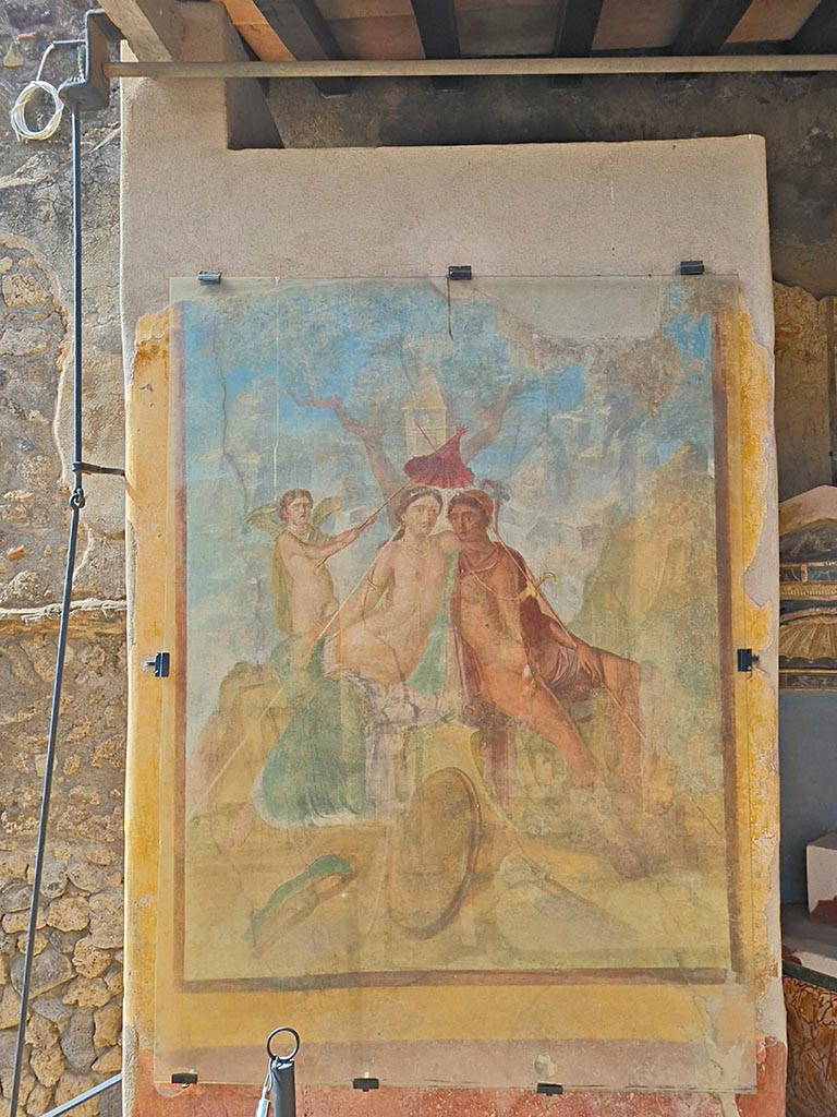 I.7.12 Pompeii. September 2024.
Wall painting of Mars and Venus on west wall of north portico. Photo courtesy of Giuseppe Ciaramella.
