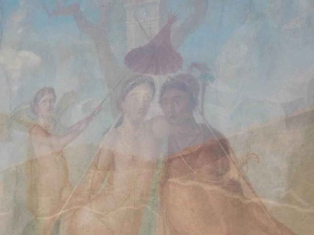 I.7.12 Pompeii. May 2017. Detail of wall painting of Ares and Aphrodite (Mars and Venus) from west wall. Photo courtesy of Buzz Ferebee.