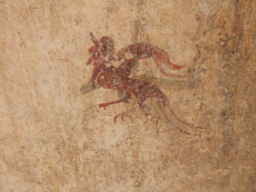 I.7.12 Pompeii. May 2017. Detail of painting from centre of panel on east wall.
Photo courtesy of Buzz Ferebee.