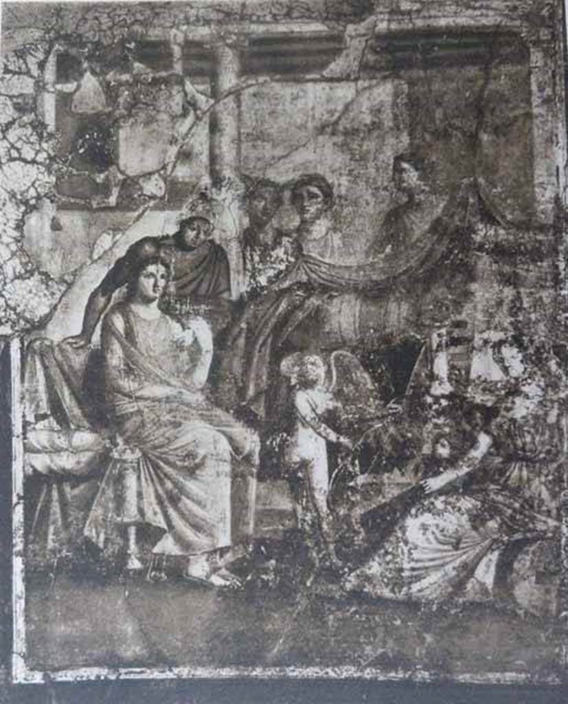 I.7.19 Pompeii. Old undated photograph North wall of tablinum. Wall painting of Aphrodite and Ares from north wall of tablinum, shortly after excavation.