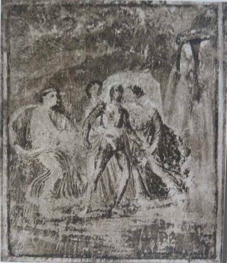 I.7.19 Pompeii. Old undated photograph showing Hylas and the Nymphs, from south wall of tablinum, shortly after excavation.