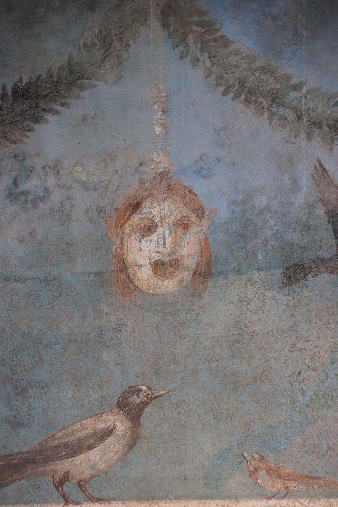 I.9.5 Pompeii. October 2024.
Room 5, detail from centre of upper east wall. Photo courtesy of Klaus Heese