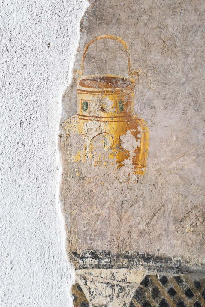 I.9.5 Pompeii. April 2022.
Room 11, detail from north wall at east end. Photo courtesy of Johannes Eber.