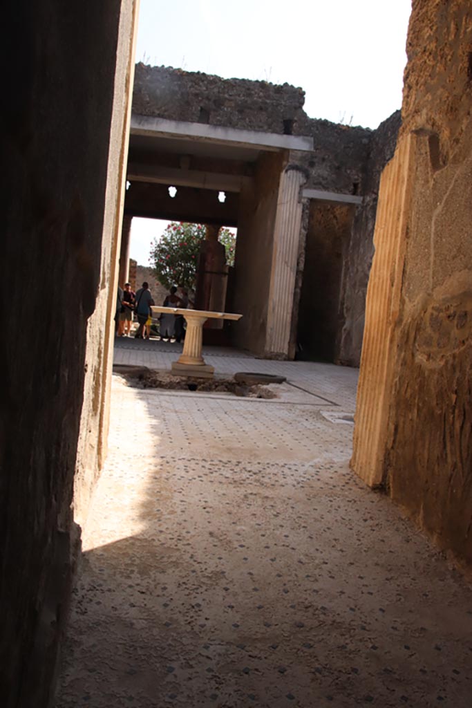 I.9.5 Pompeii. October 2023.
Room 1, fauces, looking south across flooring in entrance corridor towards atrium. Photo courtesy of Klaus Heese.