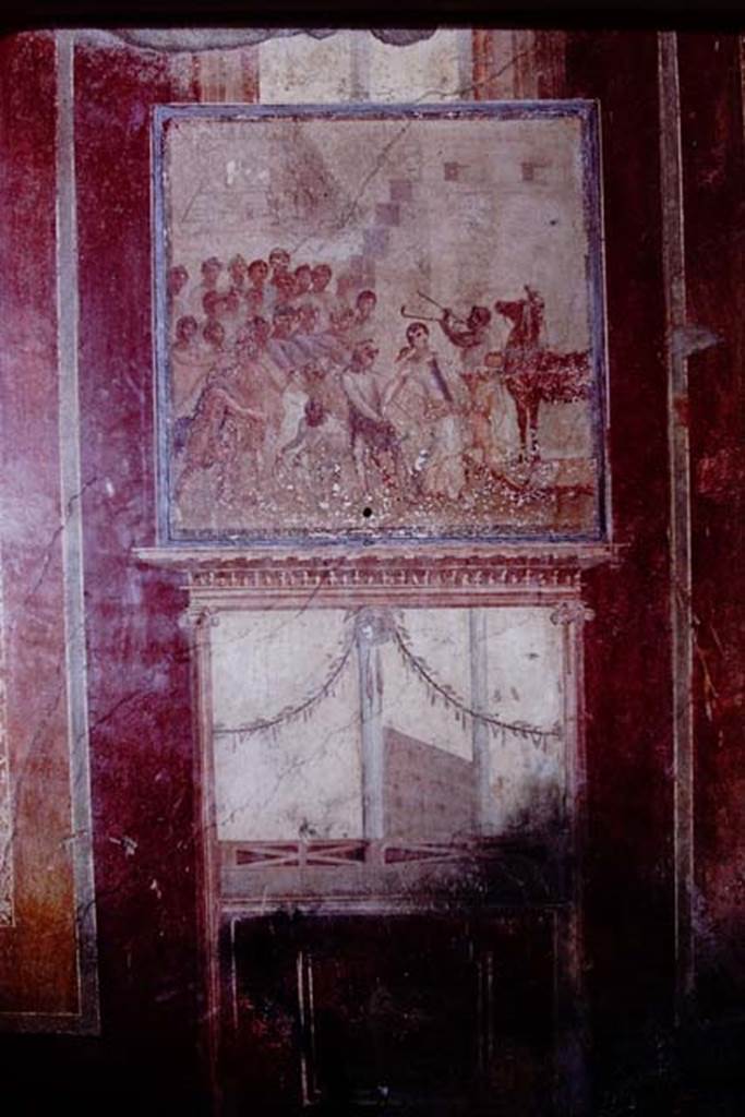 I.10.4 Pompeii. 1968. Room 4. East wall with painting of Cassandra and the wooden Trojan horse. Photo by Stanley A. Jashemski.
Source: The Wilhelmina and Stanley A. Jashemski archive in the University of Maryland Library, Special Collections (See collection page) and made available under the Creative Commons Attribution-Non Commercial License v.4. See Licence and use details.
J68f2045