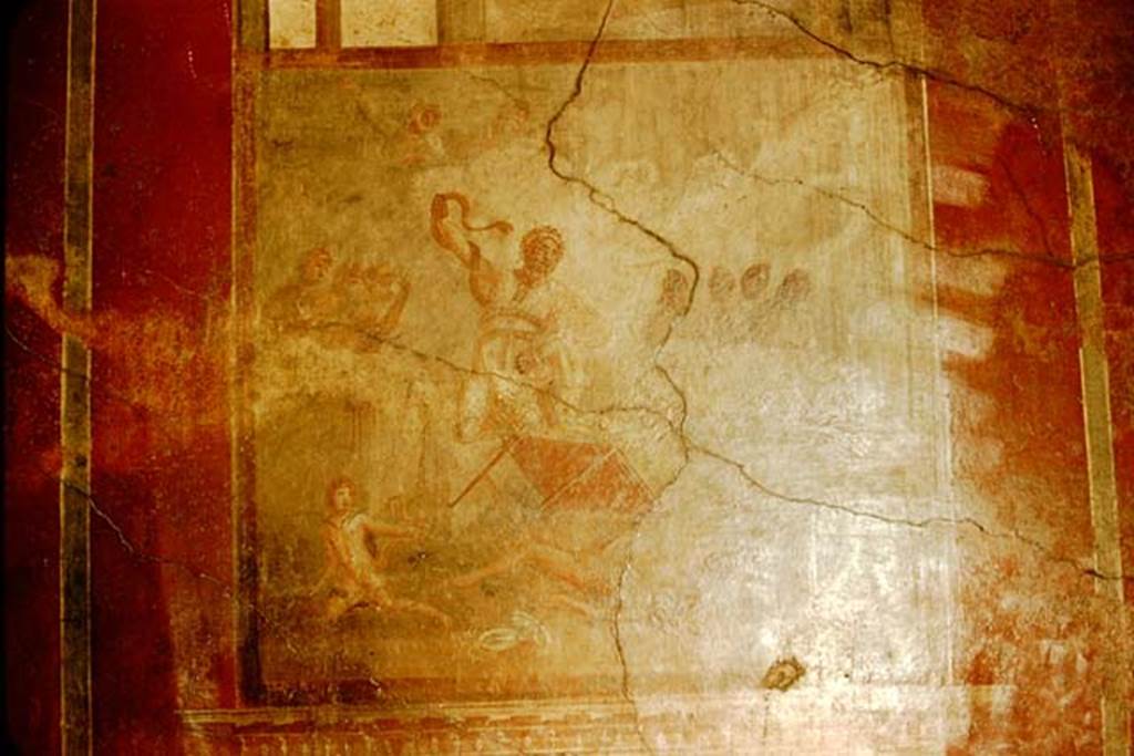 I.10.4 Pompeii. 1957. Room 4, south wall. Wall painting of the Death of Laocoon. Photo by Stanley A. Jashemski.
Source: The Wilhelmina and Stanley A. Jashemski archive in the University of Maryland Library, Special Collections (See collection page) and made available under the Creative Commons Attribution-Non Commercial License v.4. See Licence and use details.
J57f0487