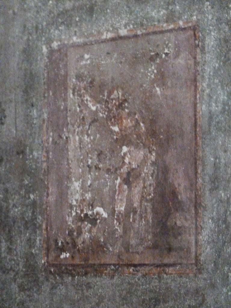 I.10.4 Pompeii. May 2010. Room 11, east wall. Wall painting of Satyr and cupid?
See Bragantini, de Vos, Badoni, 1981. Pitture e Pavimenti di Pompei, Parte 1. Rome: ICCD.