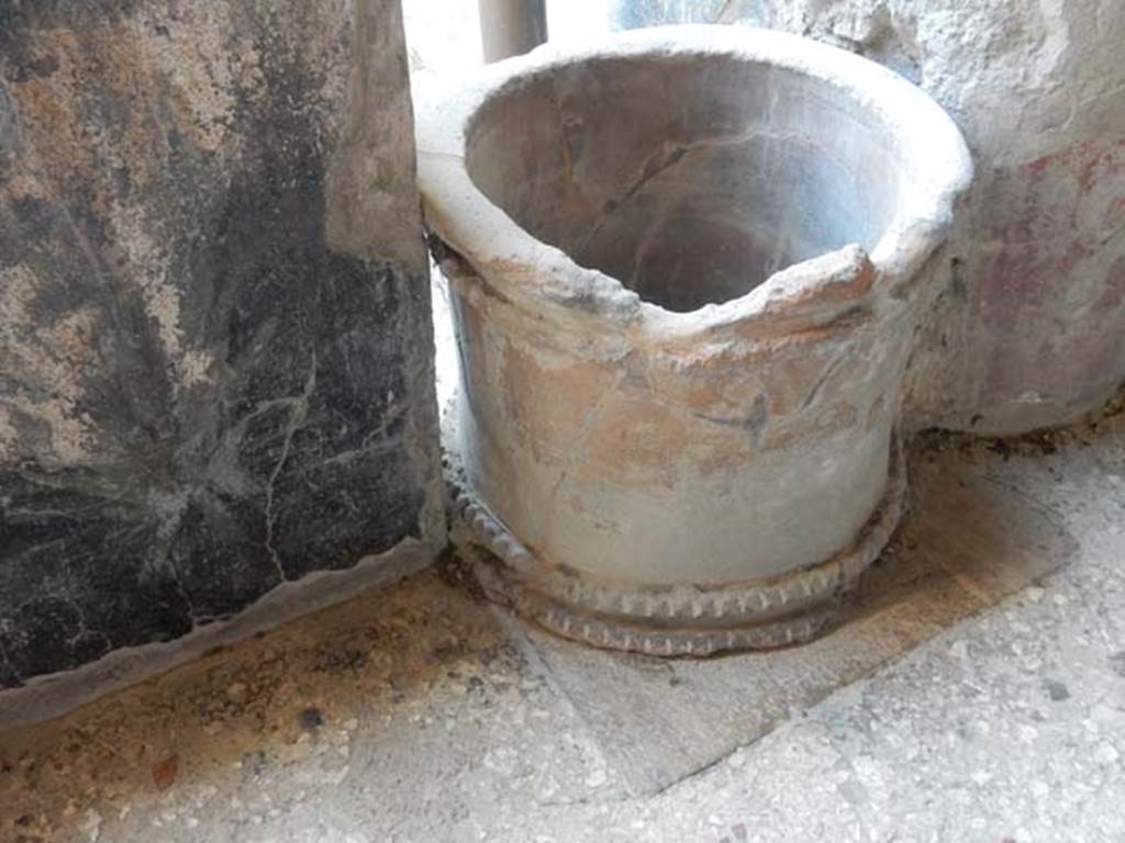 I.10.4 Pompeii. May 2017. Painted pluteus and puteal on west side of north portico, looking from portico side. Photo courtesy of Buzz Ferebee.