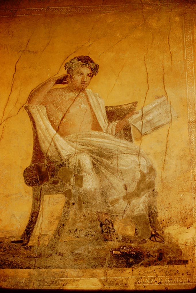 I.10.4 Pompeii. 1961. Alcove 23, wall painting of Menander. Photo by Stanley A. Jashemski.
Source: The Wilhelmina and Stanley A. Jashemski archive in the University of Maryland Library, Special Collections (See collection page) and made available under the Creative Commons Attribution-Non-Commercial License v.4. See Licence and use details.
J61f0398