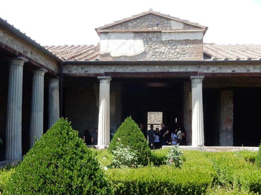 I.10.4 Pompeii. May 2017. Looking north across peristyle garden towards north portico, atrium and entrance. Photo courtesy of Buzz Ferebee.