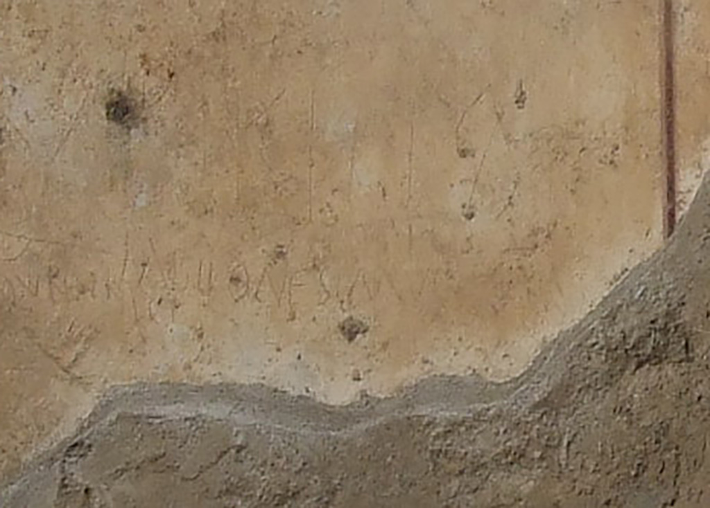 I.10.8 Pompeii. March 2009. Room 3, north wall of cubiculum. Right hand part of graffiti CIL IV 8380.