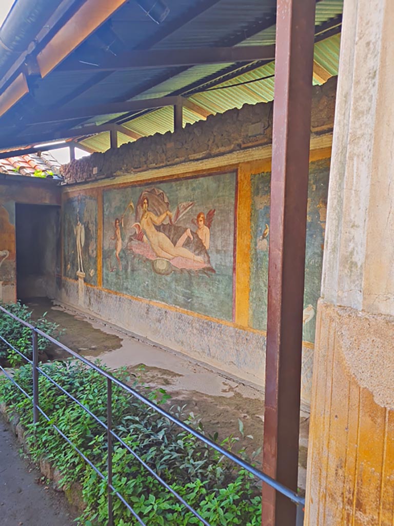 II.3.3 Pompeii. March 2024.
Looking east along painted south wall, with doorway into room 17, on left. Photo courtesy of Giuseppe Ciaramella.