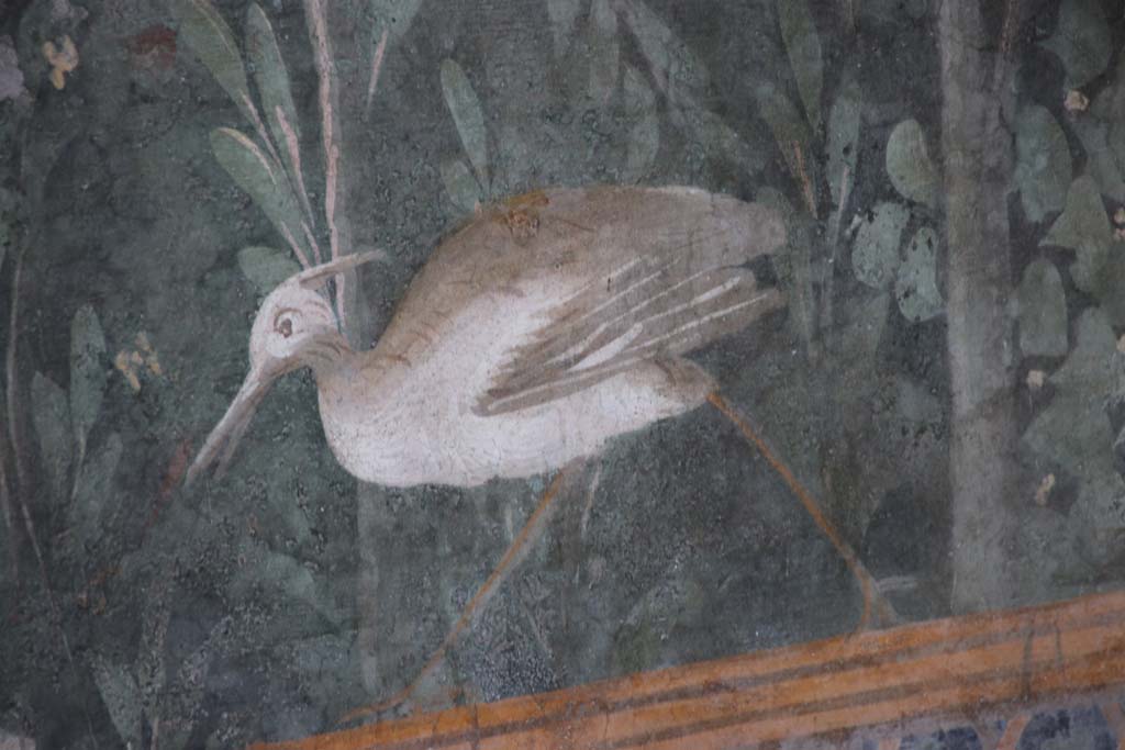II.3.3 Pompeii. September 2017. Room 11, west panel of south wall of peristyle. Detail of wall painting of heron.
Photo courtesy of Klaus Heese.