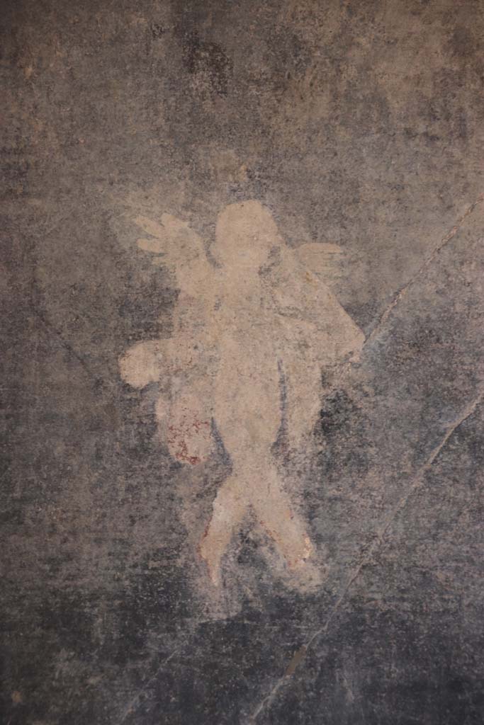 II.3.3 Pompeii. September 2017. Room 6, detail of painted cupid in flight from east end of south wall.
Photo courtesy of Klaus Heese.