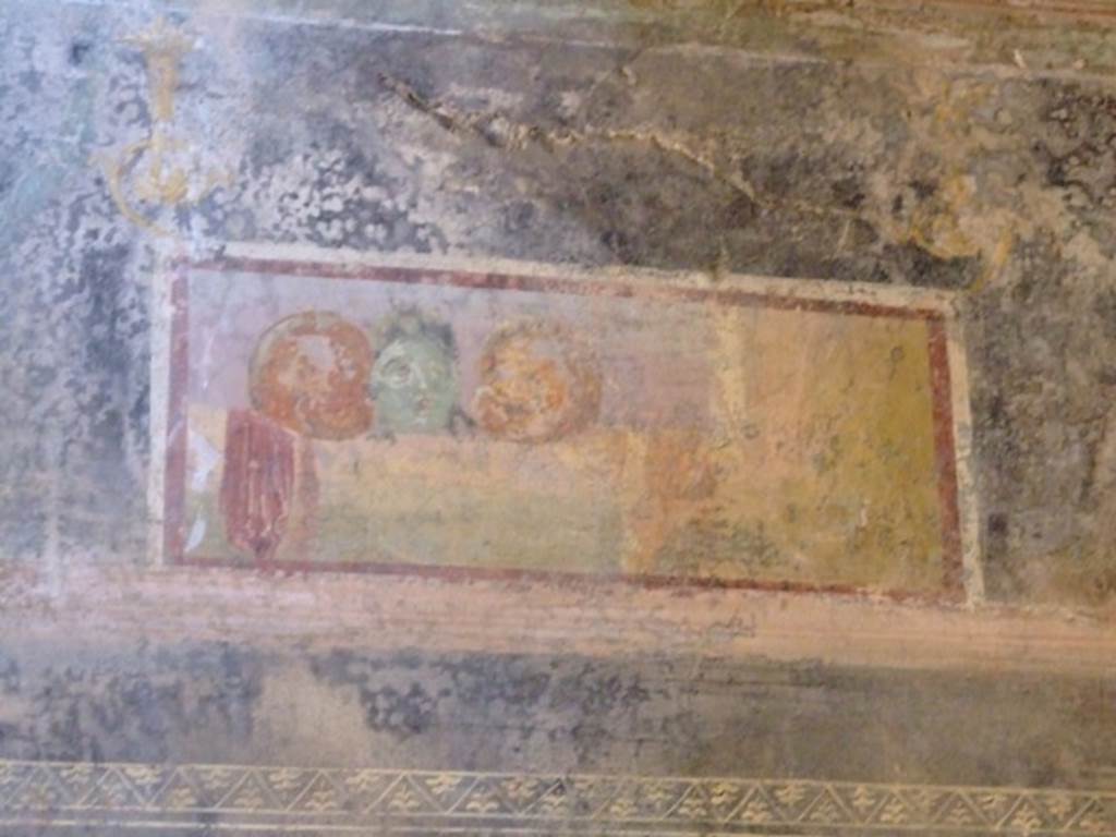 II.3.3 Pompeii. March 2009. Room 6, south wall of triclinium, painted still life with masks.