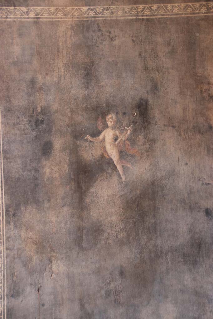 II.3.3 Pompeii. September 2017.
Room 6, painted flying cupid from west end of south wall. Photo courtesy of Klaus Heese.