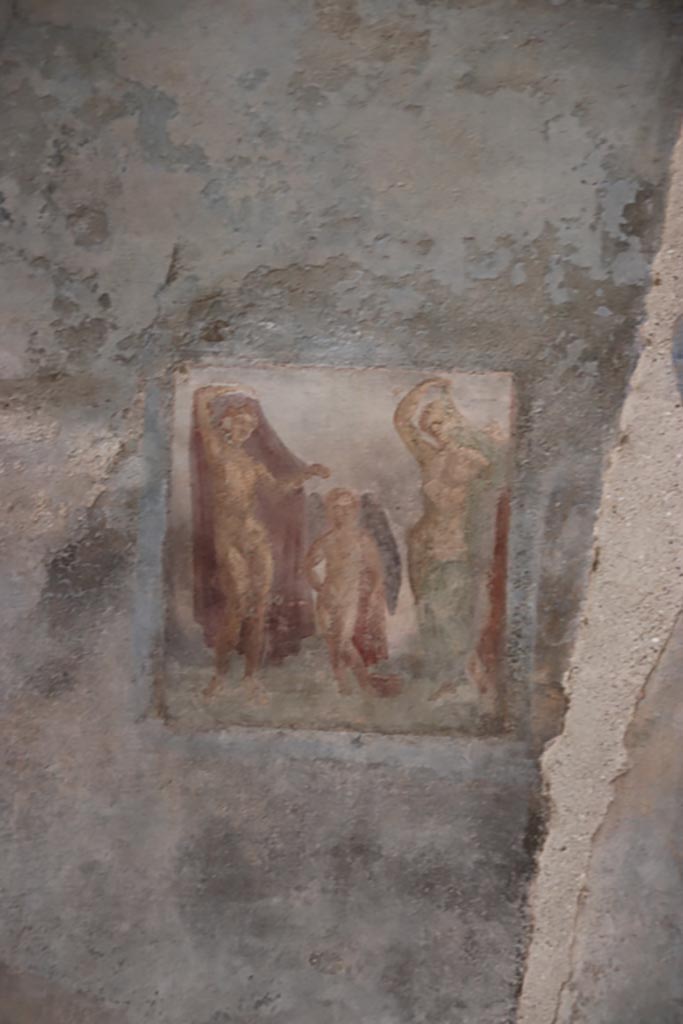 II.3.3 Pompeii. October 2022.
Room 10, south wall with wall painting of Hermaphrodite and Salmacis. Photo courtesy of Klaus Heese