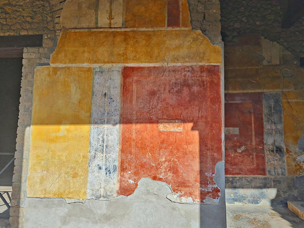 II.3.3 Pompeii. March 2024.
Room 11, detail of painted decoration on north wall of north portico. Photo courtesy of Giuseppe Ciaramella.