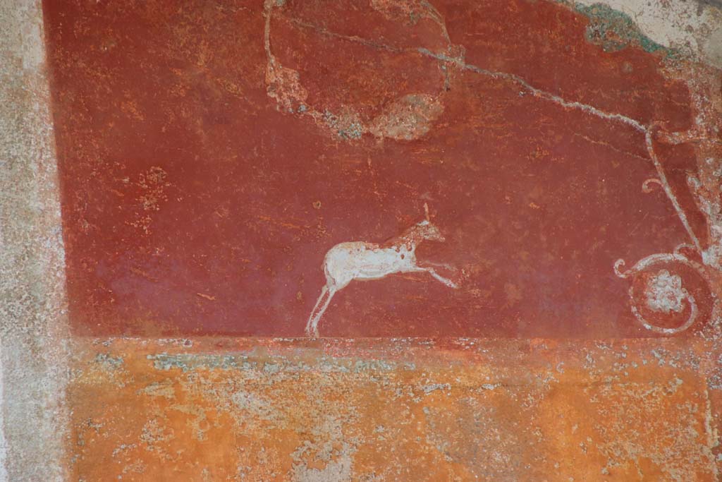 II.3.3 Pompeii. September 2017. Room 11, west portico, detail of painted decoration on upper wall.
Photo courtesy of Klaus Heese.