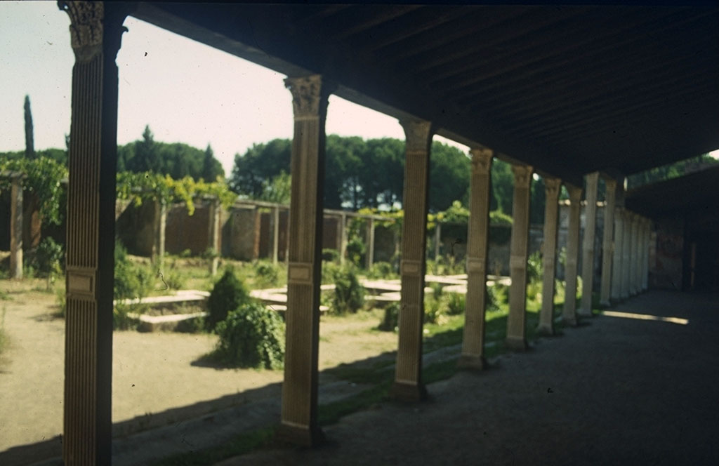 II.4.6 Pompeii. West peristyle, looking south-east towards garden area and water feature.
Photographed 1970-79 by Günther Einhorn, picture courtesy of his son Ralf Einhorn.
