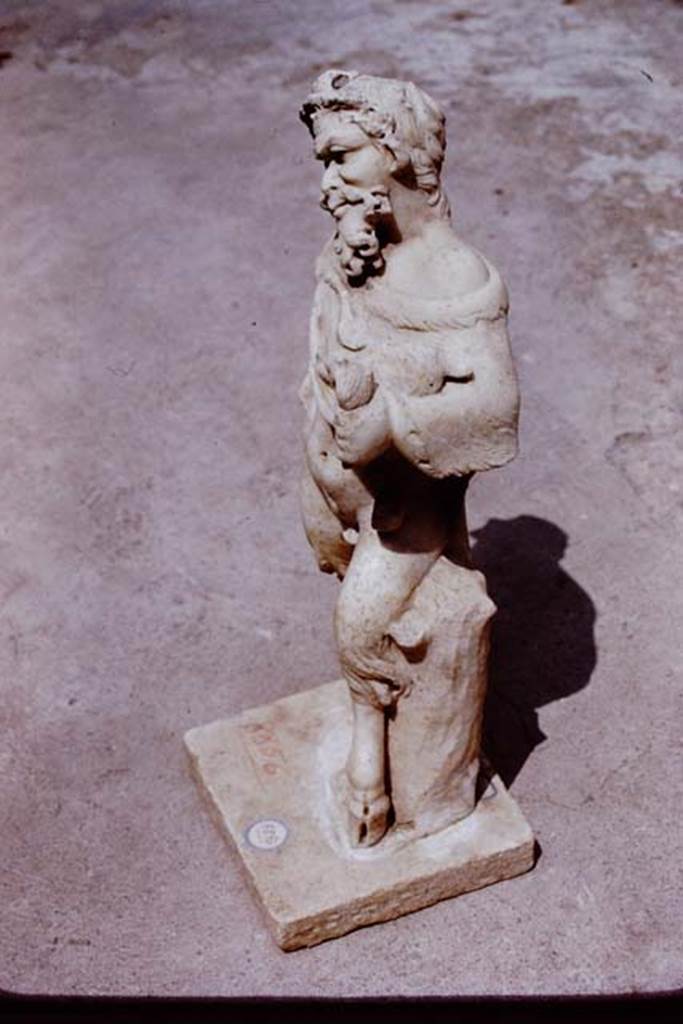 II.4.6 Pompeii, 1972. Statuette of marble satyr found at the north end of the pool.
Photo by Stanley A. Jashemski.
Source: The Wilhelmina and Stanley A. Jashemski archive in the University of Maryland Library, Special Collections (See collection page) and made available under the Creative Commons Attribution-Non Commercial License v.4. See Licence and use details.
J72f0313