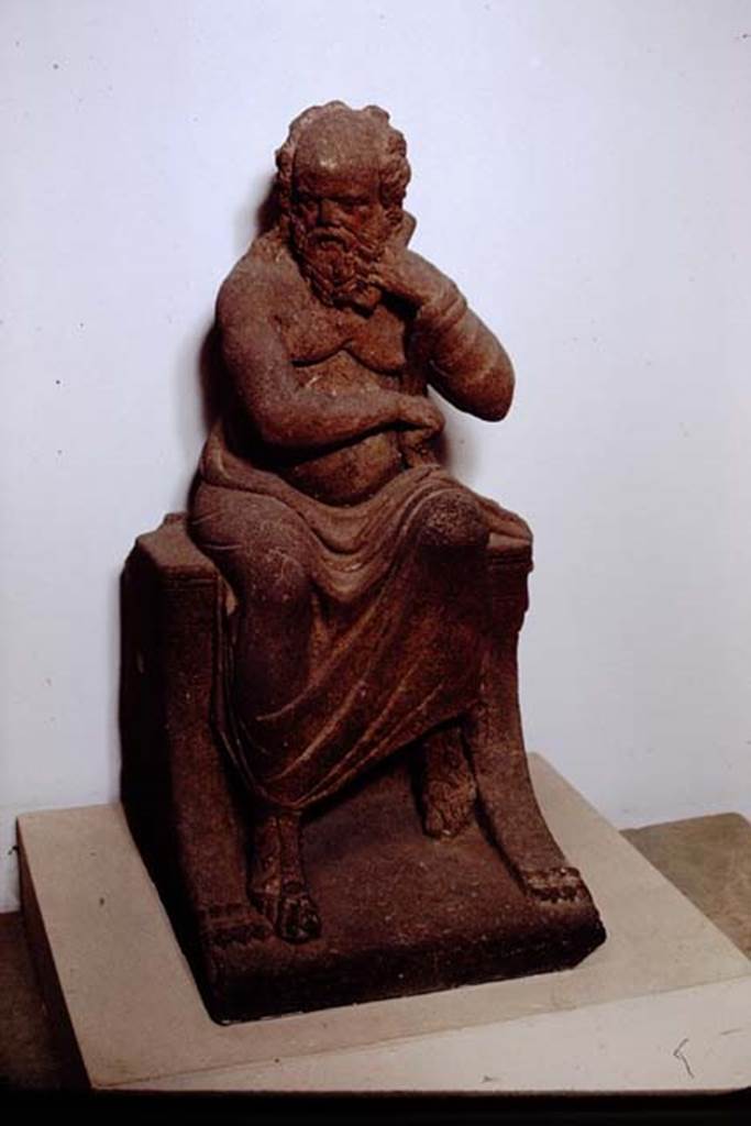 II.4.6 Pompeii, 1978. Terracotta statue of Pittacus of Mitilene. Found in the garden at the edge of the pool on 23rd January 1952. SAP inventory number 20595. Photo by Stanley A. Jashemski.
Source: The Wilhelmina and Stanley A. Jashemski archive in the University of Maryland Library, Special Collections (See collection page) and made available under the Creative Commons Attribution-Non Commercial License v.4. See Licence and use details. J78f0006
According to Wilhelmina, the inventory number was Pompeii 2181-4.
See Jashemski, W. F., 1993. The Gardens of Pompeii, Volume II: Appendices. New York: Caratzas, (p.87)