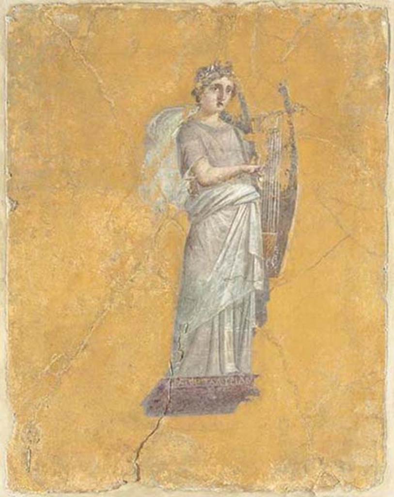 II.4.10/3 Pompeii. Found 20th July 1755 in cubiculum (Ambiente 97).
Erato, the muse of lyric poetry.
Now in the Louvre, Paris, inventory number P6.
