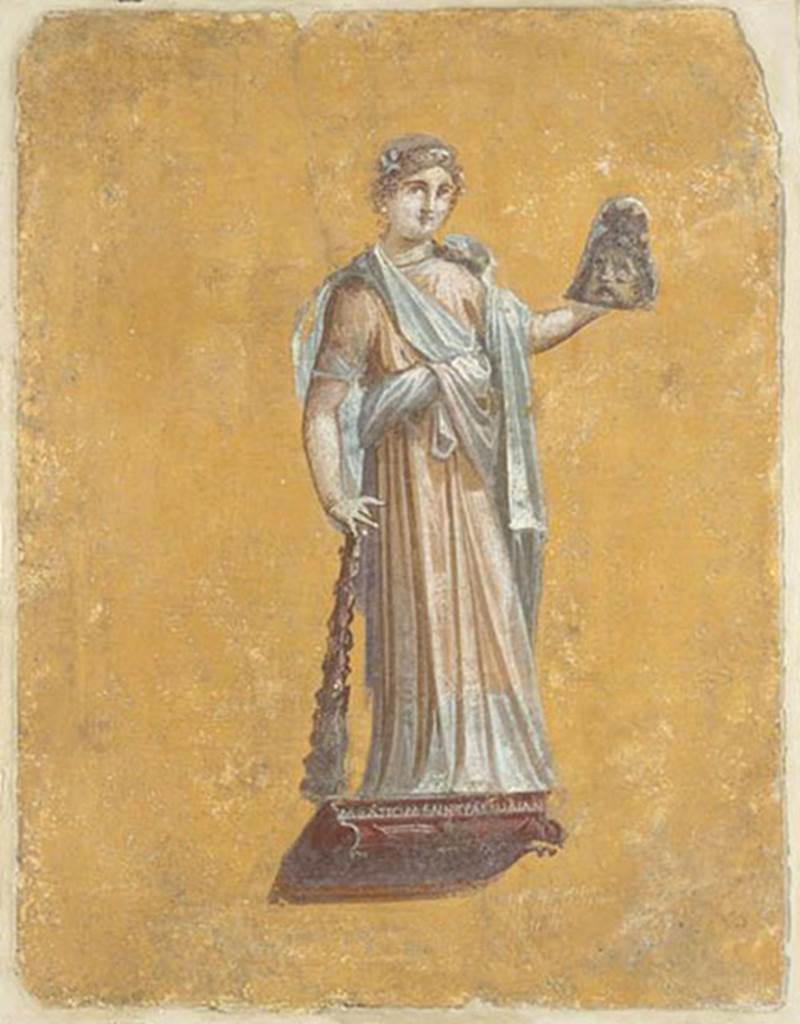 II.4.10/3 Pompeii. Found 20th July 1755 in cubiculum (Ambiente 97).
Melpomene, the muse of tragedy.
Now in the Louvre, Paris, inventory number P9.