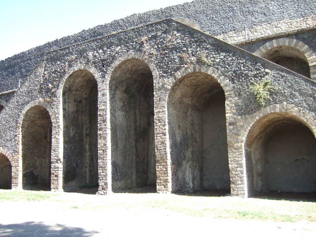 II.6 Pompeii. September 2005. Amphitheatre, central west side double staircase.