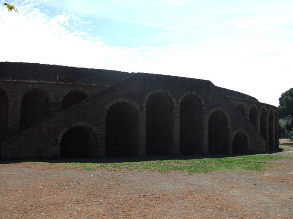 II.6 Pompeii. September 2005. Double staircase at north-west end of Amphitheatre.