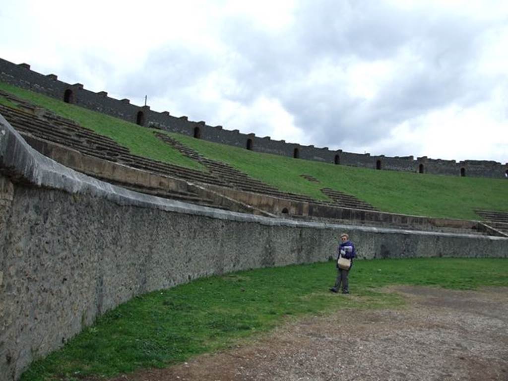 II.6 Pompeii. December 2006. Looking south along east side of amphitheatre.