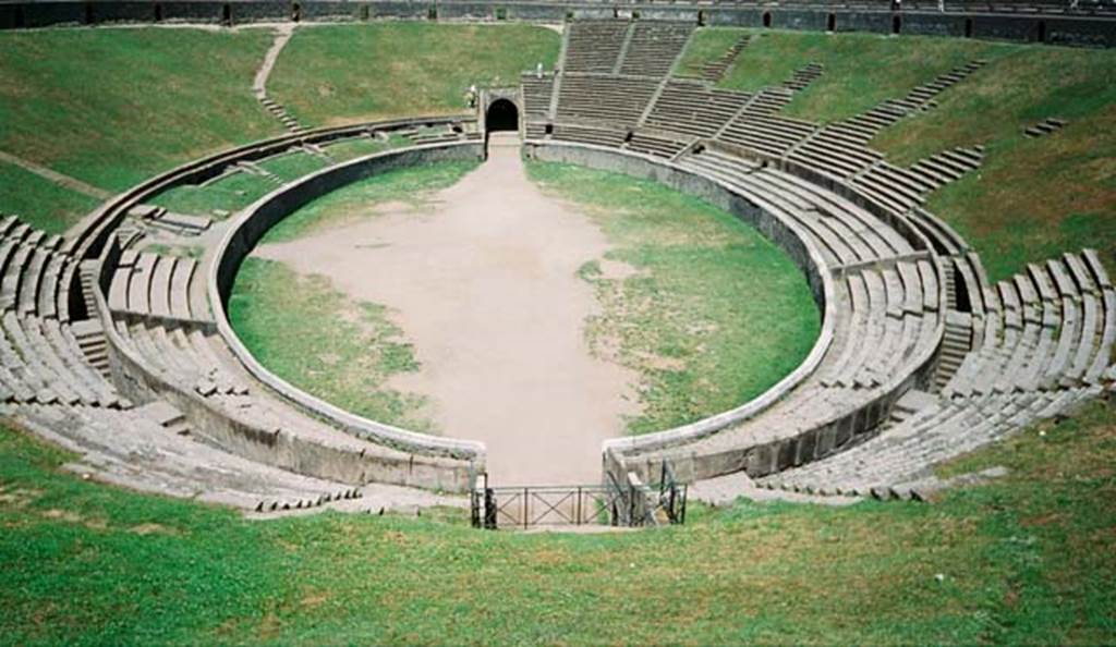 II.6 Pompeii. May 2000. Looking north across the arena of the Amphitheatre.
Photo courtesy of Buzz Ferebee.