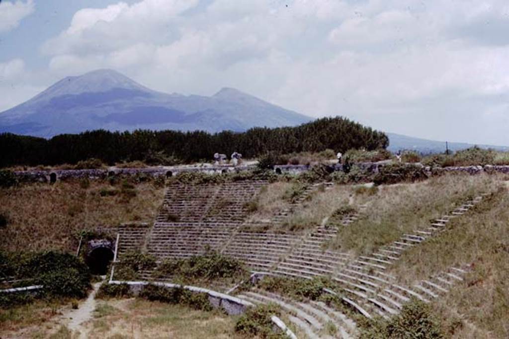 II.6 Pompeii. 1966. Looking north-east across arena from upper level of the Amphitheatre. Photo by Stanley A. Jashemski.
Source: The Wilhelmina and Stanley A. Jashemski archive in the University of Maryland Library, Special Collections (See collection page) and made available under the Creative Commons Attribution-Non Commercial License v.4. See Licence and use details.
J66f0418